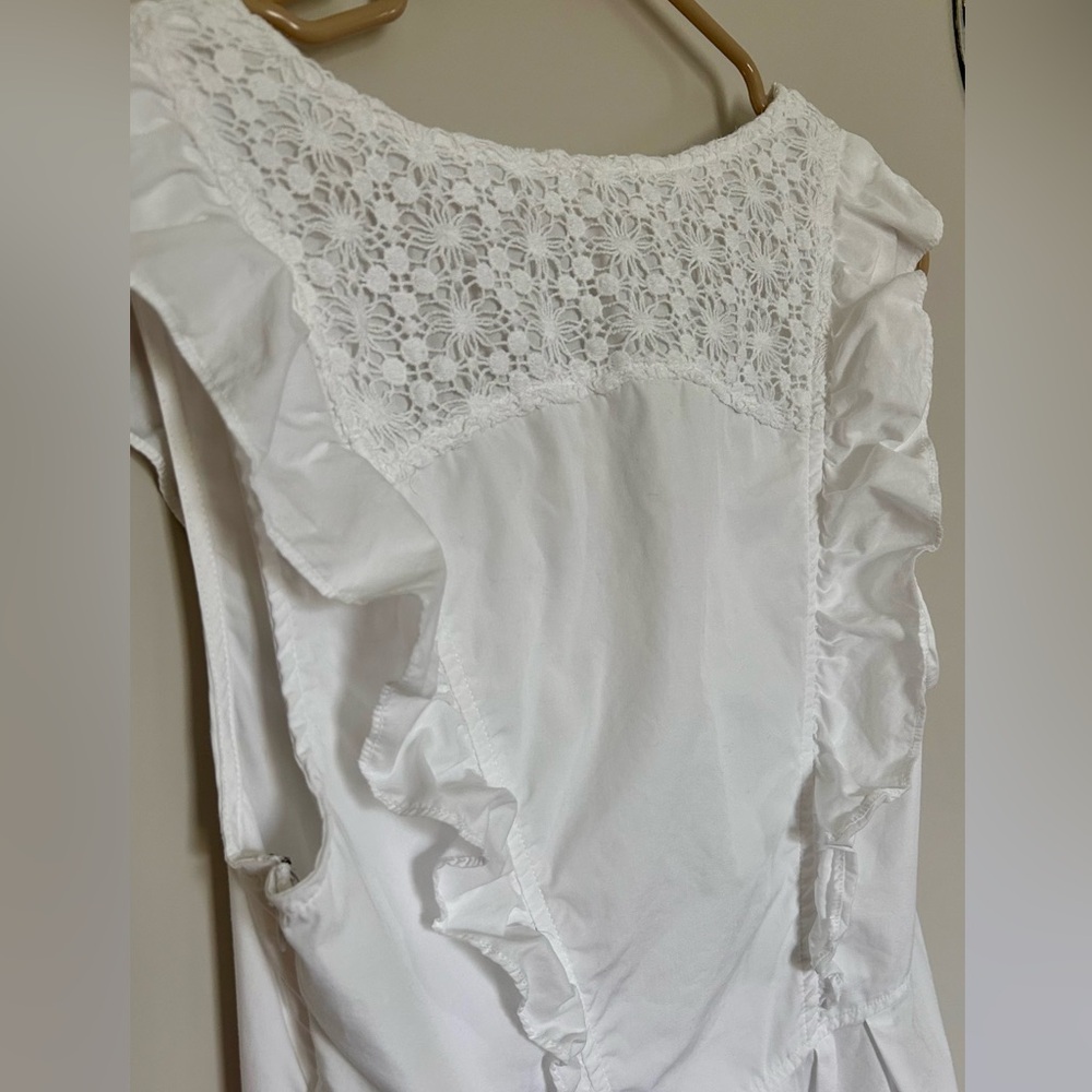 FREE PEOPLE Half Moon Mini Dress Eyelet Crochet Lace Ruffle Feminine Boho | Sz M - Picture 5 of 12
